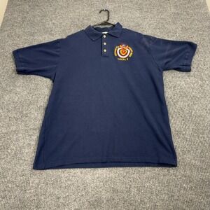 Vintage Chicago Fire Fighters Union Local 2 Union Line Polo Mens XL Navy Cotton